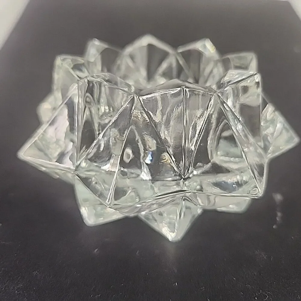 Candle Holder Diamond Star Pattern Clear Glass Votive OR Tea Light Vintage